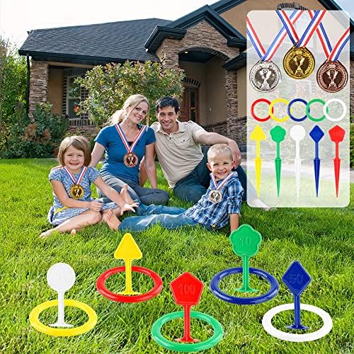 צעצוע צעצוע של זריקת טבעת Jeckjolly עם פרסי מדליות לילדים לזרוק צעצועים לטבעת דשא וחוף משחקי חצר חיצוניים מתנות מתנות
