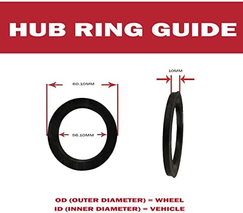 חלקי אביזרי גלגלים סט של 4 טבעת מרכזית טבעת 60 ממ OD עד 56.1 ממ מזהה רכזת, פוליקרבונט שחור