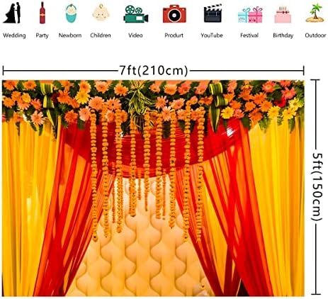 הודי מסורתי קישוט רקע הודי רקע 7 * 5 רגל כתום ציפורני חתול צהוב אדום וילון הודי חתונה צילום רקע כלה מקלחת זוג נסיעות חגיגת תמונה