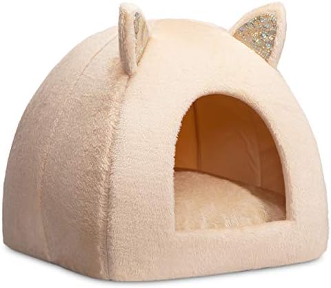 מיטת חיות מחמד של הוליפט, התחממות עצמית 2 ב-1 מערת אוהל חתולים לגורים וכלבים קטנים, 16 על 16 על 17 אינץ '