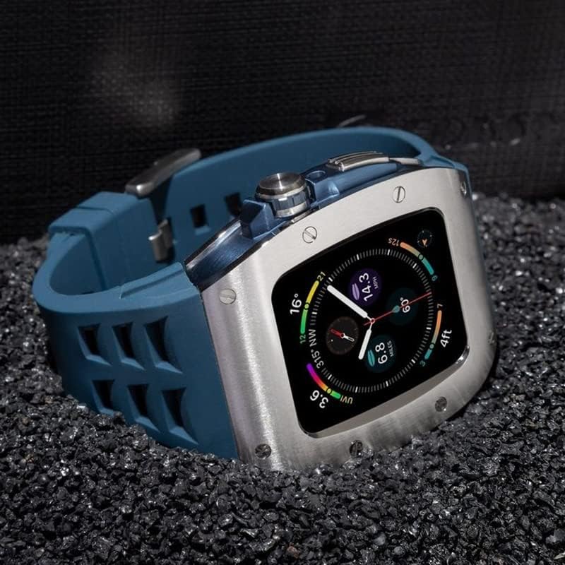 ערכת שינוי XNWKF עבור Apple Watch 8 7 מארז נירוסטה לסדרת IWatch 8 7 6 5 4 44 ממ 45 ממ רצועת גומי מתכת מתכת אביזרים