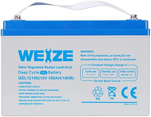 Weize 12V 100Ah מחזור עמוק סוללת ג'ל נטענת לשמש, רוח, קרוואנים, ימאי, קמפינג, כסא גלגלים, יישומי מנוע ויכוח לרשת