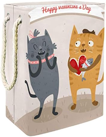 כביסת שמח מאהב של יום חתול מאהב זוג מתקפל פשתן כביסה אחסון סל עם ידיות להסרה סוגריים גם מחזיק עמיד למים עבור בגדי צעצועי