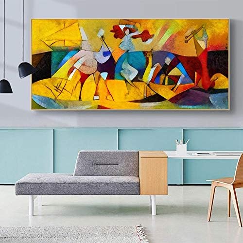 מפורסם על ידי יצירות אמנות פיקאסו ציור גדול מדי תקציר הדפס קיר אמנות תמונות לסלון מודרני עם מסגרת זהב 75x153 סמ/29x60in