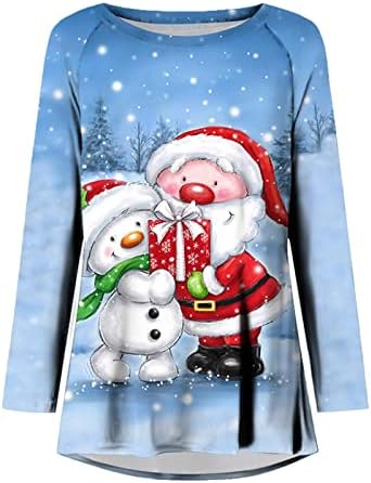 נשים של חג המולד טוניקת חולצות ארוך שרוול עגול צוואר חולצות מקרית רופף בכושר סנטה איש שלג מודפס טי חולצה עבור חותלות