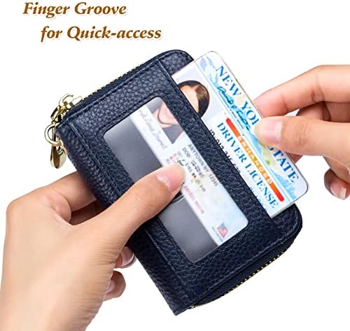 כרטיס אשראי מחזיק, קטן עור רוכסן כרטיס מקרה ארנק עם נשלף מחזיק מפתחות מזהה חלון