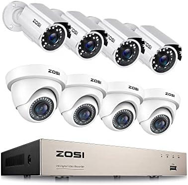 ZOSI 1080P HD 8CH מערכת מצלמות אבטחה ביתית, H.265+ 8 ערוץ 5MP Lite HD-TVI DVR מקליט וידאו ו 8 יחידות 2MP 1920TVL מצלמות
