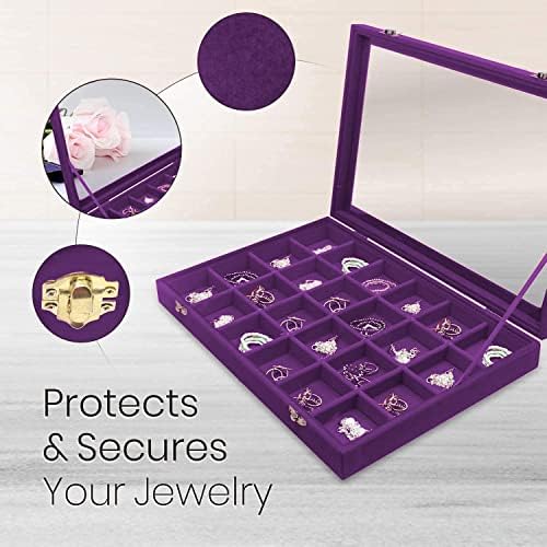 תיבת תצוגת תכשיטים Hivory - מארגן לטבעות, עגילים וצמידים - מחזיק חלון ראווה גדול 24 רשת - מארגן תכשיטים עם מכסה שקוף