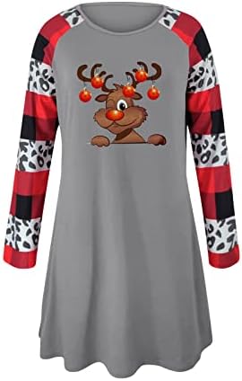 שמלות חג מולד של נוקמופו לנשים מודפסות טוניקה עגולה טוניקה דקה בכיס שרוול ארוך פלוס שמלות חג מולד בגודל