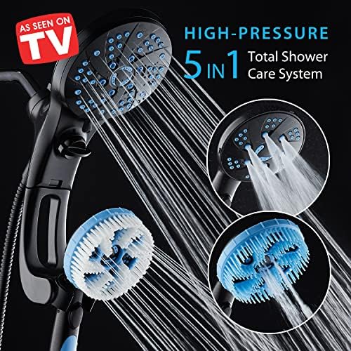 לחץ גבוה 6-in-1 Aquassage מאת Aquacare-משולבת 3-כיוונית של 76 מצבים, ראש מקלחת, מקלחת ידיים, מברשת גוף, מברשת שיער וזרוע