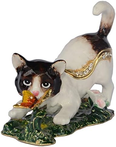 תערובת קופסת תכשיטים קופסת תכשיטים לחתול לבן קופסה צבועה ביד קופסה דקורטיבית עם טבעת מכסה צירים מחזיק עגיל מחזיק חתול