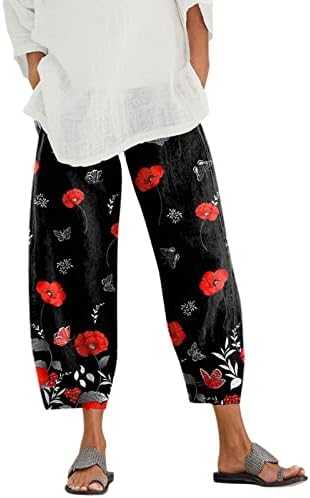 מכנסי רגל רחבים לנשים למותניים גבוהות, מכנסי טרקלין קלים תחתונים מוטמטים במכנסי טרנינג פרחים מכנסיים פרחוניים מכנסיים