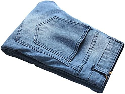 Andongnywell Mid מותניים אופנועים של גברים דקיקים של גברים קפלים חותלות רזות מכנסי ג'ינס אלסטיים עם כיס כפתור