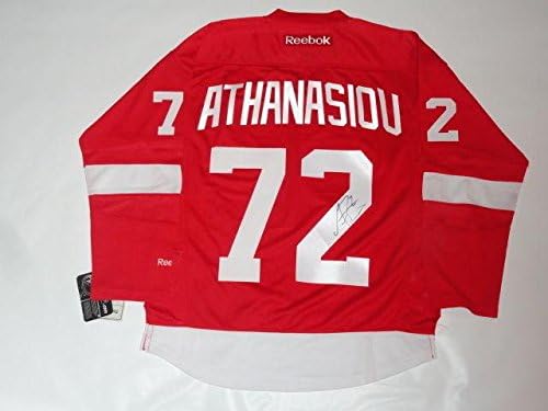 Andreas Athanasiou חתמה על דטרויט כנפיים אדומות 72 גופיות ביתיות מורשות JSA COA - גופיות NHL עם חתימה