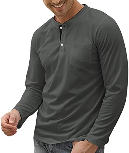 חולצות Henley אופנה של Wocachi לגברים, חולצת פולו של כפתור מזדמן עם צווארון עם כיס שרוול ארוך חולצות גולף מצוידות