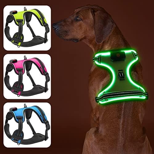 BPawser Light Up רתמת כלבים ללא רתמת כלבים LED עם ידית עם ידית נטענת רתמת כלבים מוארת רתמת כלבים עבור X-SMALL/קטן/בינוני/גדול/x