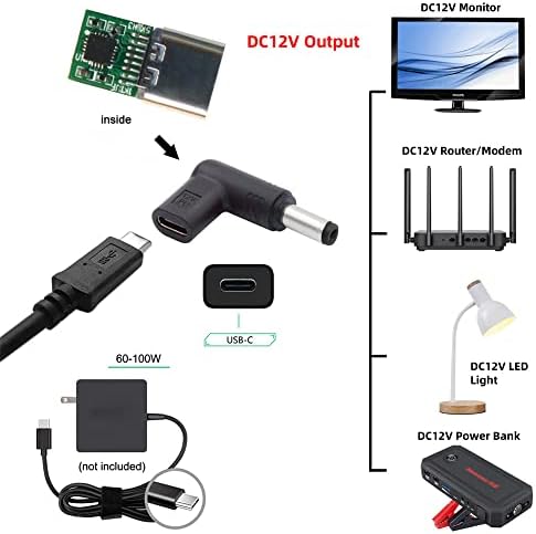 Cablecc USB 3.1 סוג C USB-C נקבה ל- DC 12V 5.5x2.1 ממ תקע 90 מעלות מתאם זוויתי PD Trigger Trigger