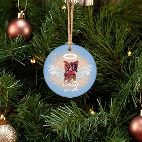 זיכרון לחיות מחמד נושא חג המולד עץ קישוטי זיכרון כלב מותאם אישית שם תאריך קרמיקה קישוט זיכרון כלב נושא קישוט זיכרון