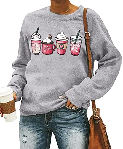 Vvnty Saventeinty Santshirt נשים נשים ולנטיין חולצות קפה קפה חמוד לב גרפי סוודר סוודר מזדמן