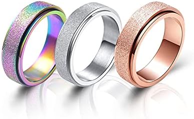 צבעוני בלינג 3 יחידות ספינר טבעת לנשים חרדה הקלה - 6 ממ נירוסטה חול פיצוץ גליטר גימור רוז זהב כסף קשת צבע לקשקש