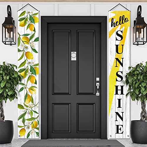 AndyDesign שלט מרפסת לימון שלום שלט דלת שמש אביב הקיץ באנר דלת תלייה כרזה עונתית קישוט תלייה לקיר בית חווה דלת כניסה חיצוני