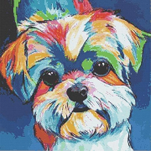 ציור יהלום של DIY 5D לפי ערכות מספר למבוגרים, מקדח מלא רקמה תפר חוצה אמנויות מלאכה קיר עיצוב יורקי צבעים כלב 11.8x11.8in