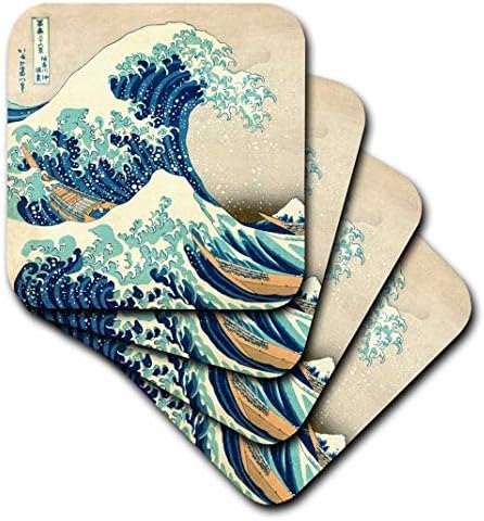 3 דרוז הגל הגדול מחוץ לקאנגאווה מאת האמן היפני הוקוסאי - דרמטי ים כחול אוקיינוס ​​אוקיאו -אי מדפס 1830 - חופים רכים, סט של