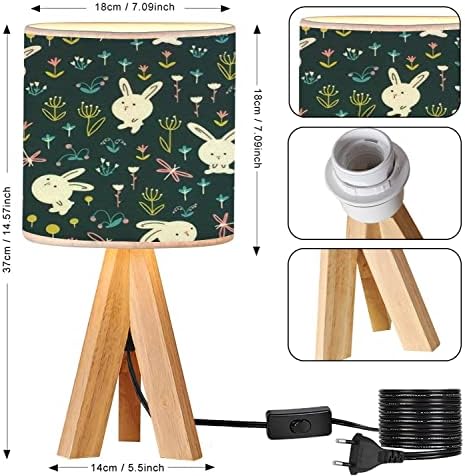 חצובה מיטת שולחן שולחן מנורת יער ארנב חלקה חמוד אופי פרחי תינוק קריקטורה פשוט יד עץ שידה מנורת עם פשתן בד