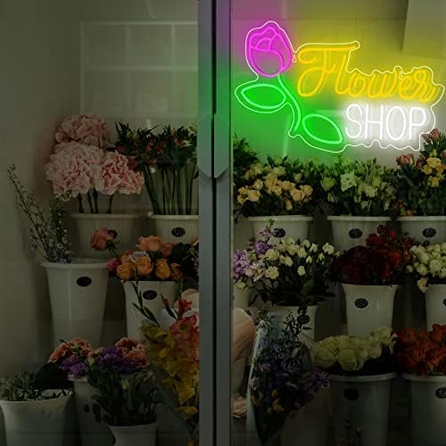 PANELEE חנות פרחים גדולה שלטי ניאון 23.6 x 14.2 אינץ 'שלטי LED פרחים שלטי קיר דקורטיביים אורות תלייה לחדר שינה משרדי