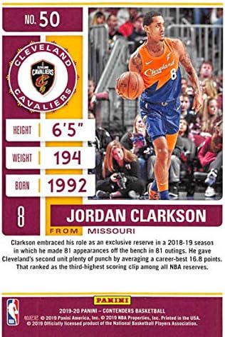 2019-20 מתמודדים של פאניני כרטיס עונה מס '50 ג'ורדן קלארקסון קליבלנד קאבלירס NBA כרטיס מסחר בכדורסל