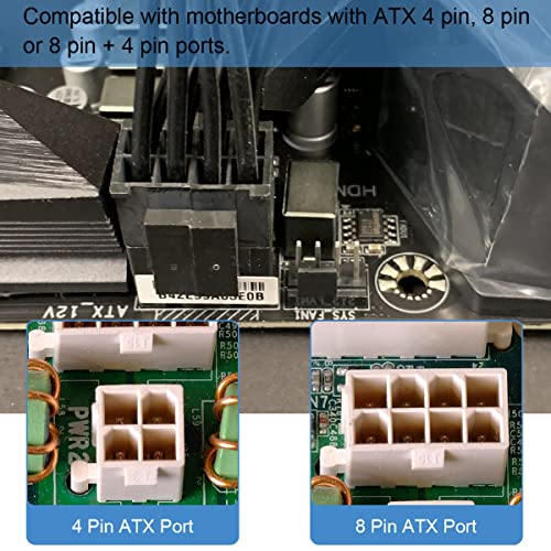 Dkardu EPS12V מעבד 8 נקבה PIN PIN ל- CPU ATX 8 PIN ו- 4 PIN כבל סיומת אספקת חשמל זכר עבור לוח האם תואם 8 PIN + 4 PIN
