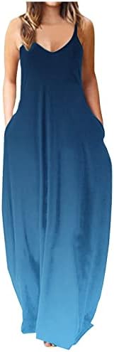 נשים קיץ 2023 מקרית שמלות שיפוע ספגטי רצועת צווארון שרוולים רופף זורם חוף ארוך שמלה
