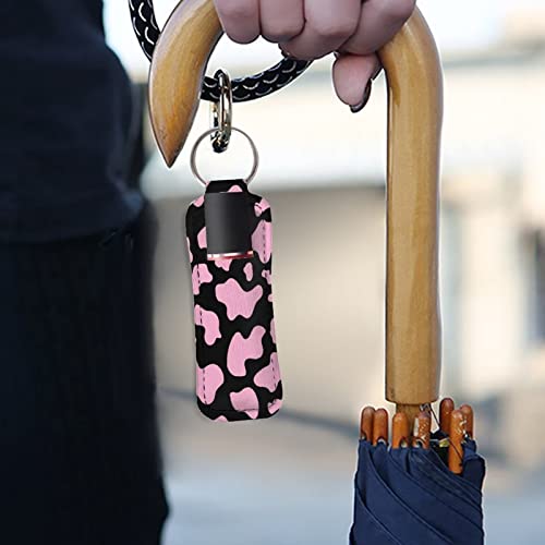 ג 'יינטו שחור וורוד הדפסת פרה צ' אפסטיק מחזיק מפתחות מחזיק ליפ גלוס מחזיק מפתחות קליפ על פאוץ עבור שפתון עבור בנות נשים מתנות