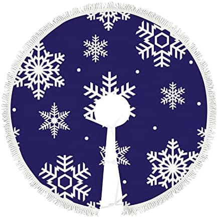 חצאית עץ חג המולד בגודל 48 אינץ 'פתיתי שלג לבנים על כחול עץ גדול חצאית מחצלת חווה חווה חווה חג המולד מחצלת עץ לעיצוב בית חיצוני