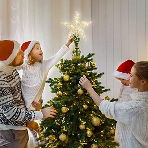 כוכב עץ חג המולד נצנץ נוצץ 1 pc, מוזהב מוזהב מנורה עץ מנורה קישוט חוט חלול נצנצים חג המולד צמרת עץ כוכב אורות