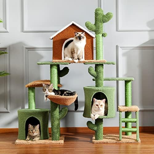 3 ב 1 חתול עץ שילוב חתול של מגדל עם גרוד חמוד קקטוס בית ריהוט עם דירה קן לחיות מחמד גרדן