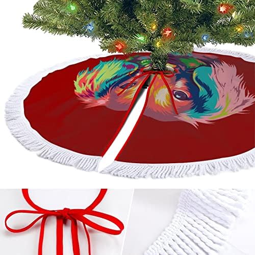 חצאית עץ חג המולד צבעונית צבעונית חצאית עץ חג המולד אדום עגול עגול עגול עם קצה משולב לקישוטי חצר חיצוניים מקורה