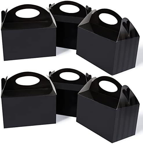 Happyhiram שחור 12 CT 6 אינץ 'קופסאות ממתקים קופסאות מסיבות מעדיפות שקיות מתנה של עוגיות נייר עם ידיות קופסאות