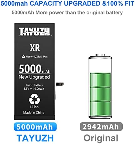 Tayuzh 5000mah סוללה לאייפון XR, שודרגת החלפת סוללה חדשה של 0 מחזור לאייפון XR דגם A1984 A2015 A A2017 A2018 עם כלי