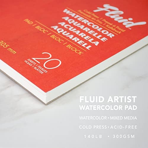 אמן נוזלים כרית צבעי מים, כרית נייר לעיתונות קרה של 140 קילוגרמים לציור צבעי מים ומדיה רטובה, קיפול מעל, 6X6 אינץ ',