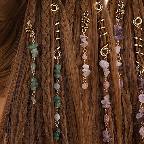 צבעוני טבעי אבן תליון שיער תכשיטי עבור צמות, קריסטל ראסטות אביזרי שיער קסמי עבור בנות נשים