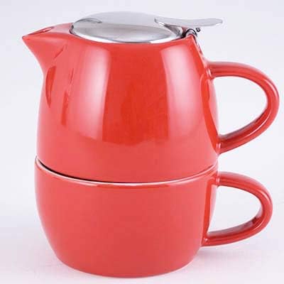 Fuji Merchandise Corp Ceramic מזוגג 20 fl oz תה לסיר תה אחד מפלדת נירוסטה וסט כוס
