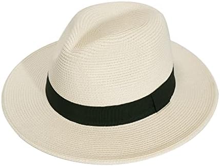 כובע שמש חוף פדורה קש לנשים, כובע פנמה רחב שוליים לאריזה לנשים מעל 50 + כובע קיץ-אבי…