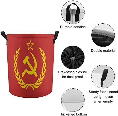 סמל ברית המועצות של ברית המועצות סמל אדום 42 ליטר סל כביסה מתקפל עם שרוך עליון