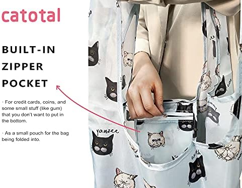 מתנות חובבי חתולים קטוטליים לנשים עם קופסת מתנה, שקיות קניות מכולת לשימוש חוזר מתקפלות ומחזיק מפתח ליידי חתול