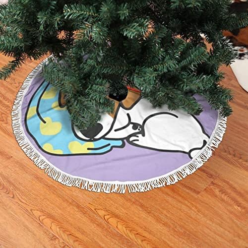 ג'ק ראסל כלב ישן על כרית כחולה חצאית עץ חג המולד אדום עץ חג המולד קישוט לשנה החדשה עיצוב מסיבת חג חגיגי 36