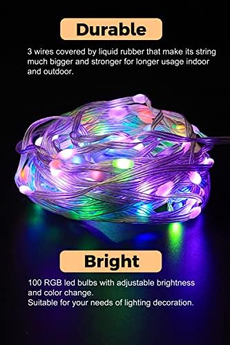 אורות מיתרי פיות מחליפים צבעוניים, 33 רגל 100 רטני פיות עם מרחוק, 22 מצבים מיתרים אור USB, אטום למים לקישוטים ולנטיין