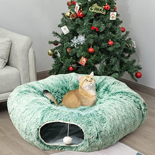 מיטת מנהרת חתול Auoon עם מחצלת מרכזית, צעצועי גן משחקים גדולים, חומר קטיפה רכה, צורת ירח מלא לחתלתול, חתול, גור, ארנב, חמוס