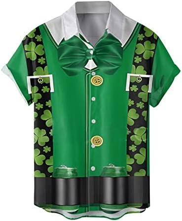 Wocachi St. Patrick's Day's Mens כפתור למטה חולצות שרוול קצר חוף מזדמן צמרות גרפיקה ירוקה בתוספת חולצת באולינג בגודל