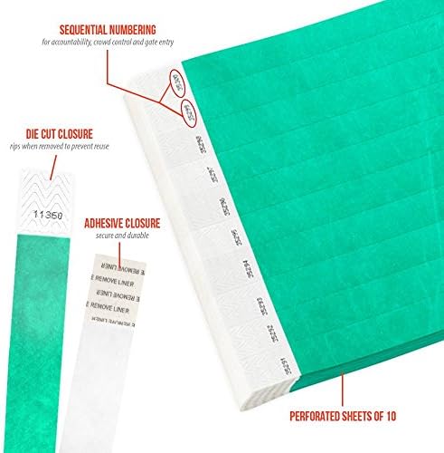 פרק כף היד פנטון ירוק טייבק צמידי יד לאירועים-100 ספירה איקס 10 - עמיד למים למחזור נוח דמעה עמיד נייר צמידי יד להקות